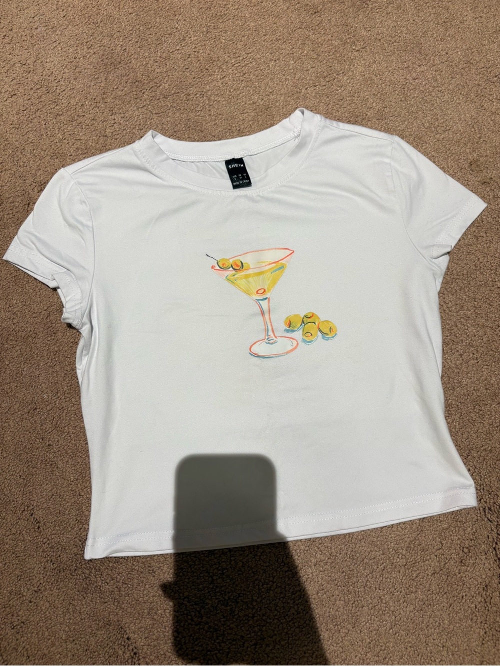 SHEIN White Graphic Martini Crop Tee size small